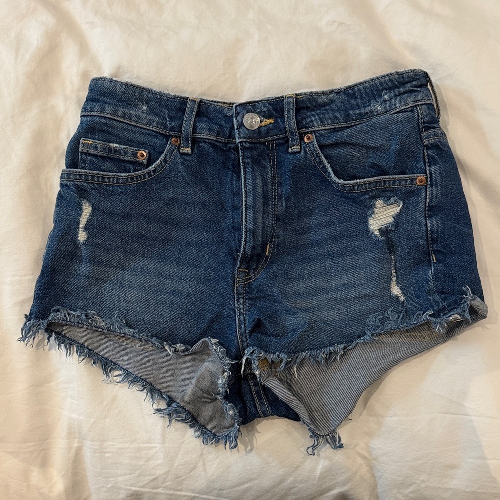Divided Dark Blue Distressed Denim Shorts